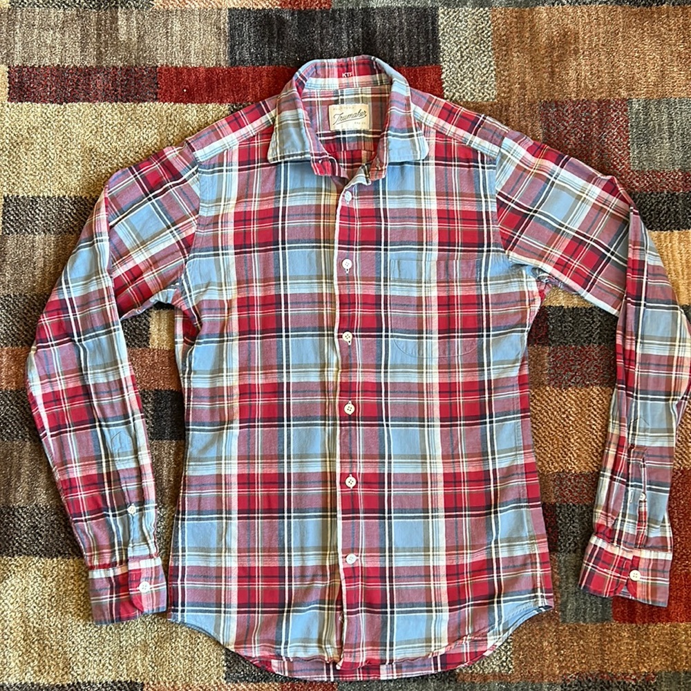 Red white and blue plaid shirt